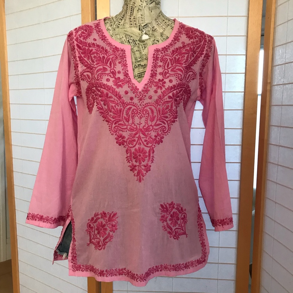 Hand Crafted Pink Embroidered Tunic Top
